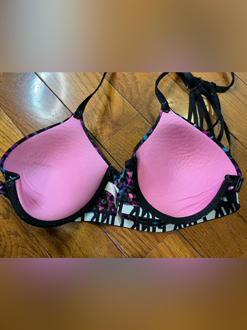 PINK Victoria’s Secret Geo Print Strappy Racerback Bra Women’s 36B - Picture 9 of 10